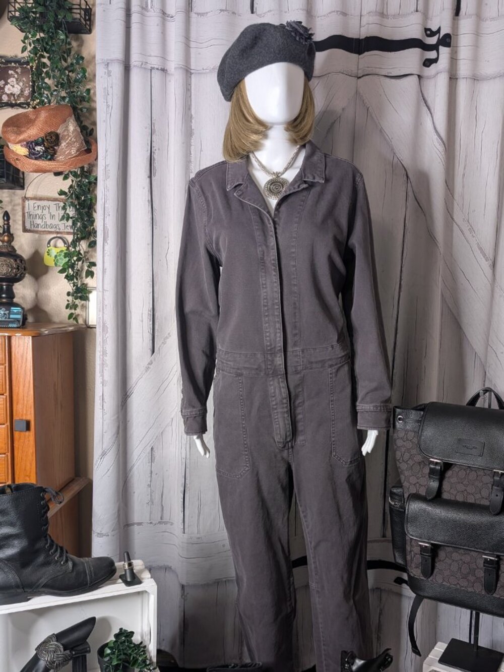 FAHERTY Overland Denim Jumpsuit Mineral Charcoal LARGE